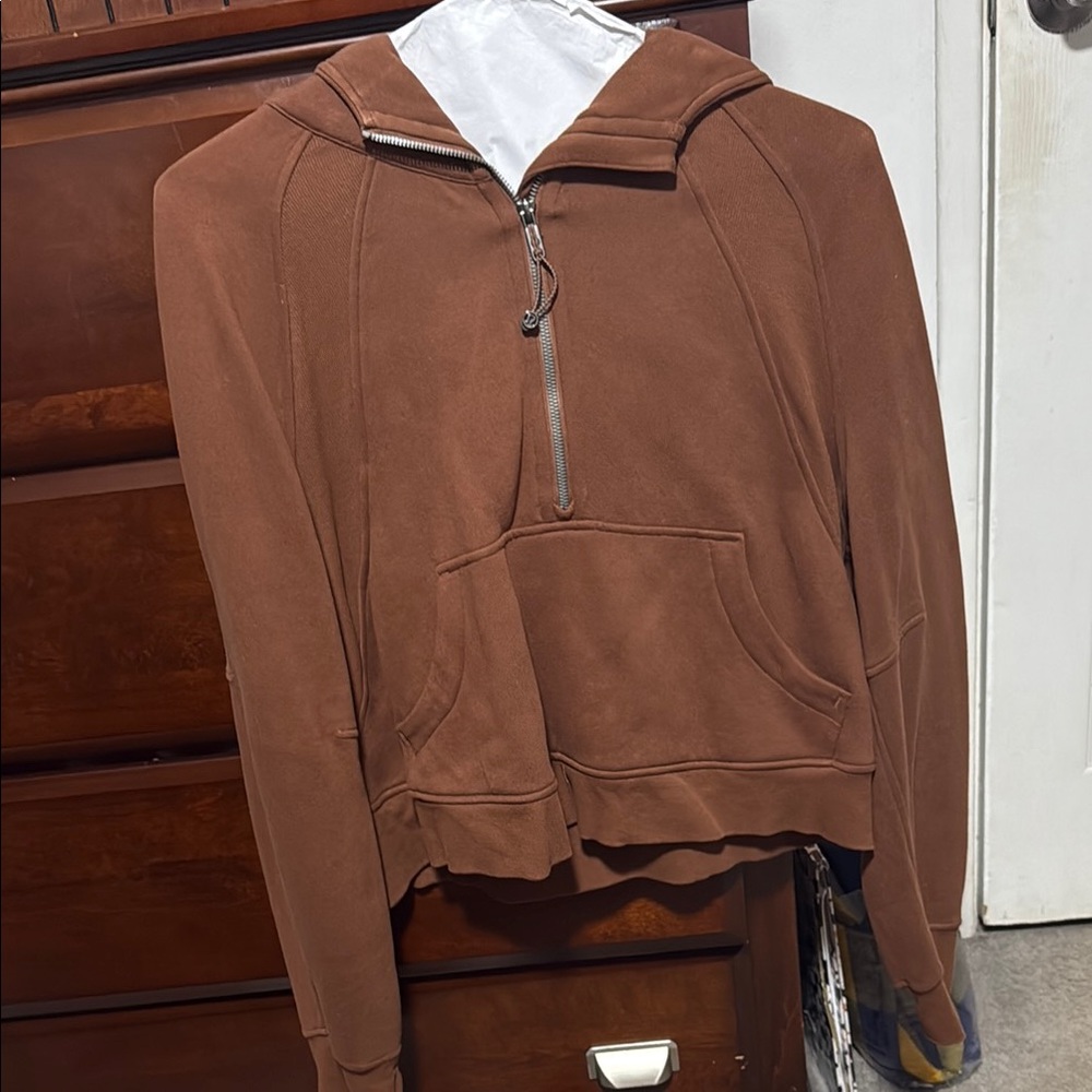 Scuba Oversized Half - Zip Roasted Brown Hoodie